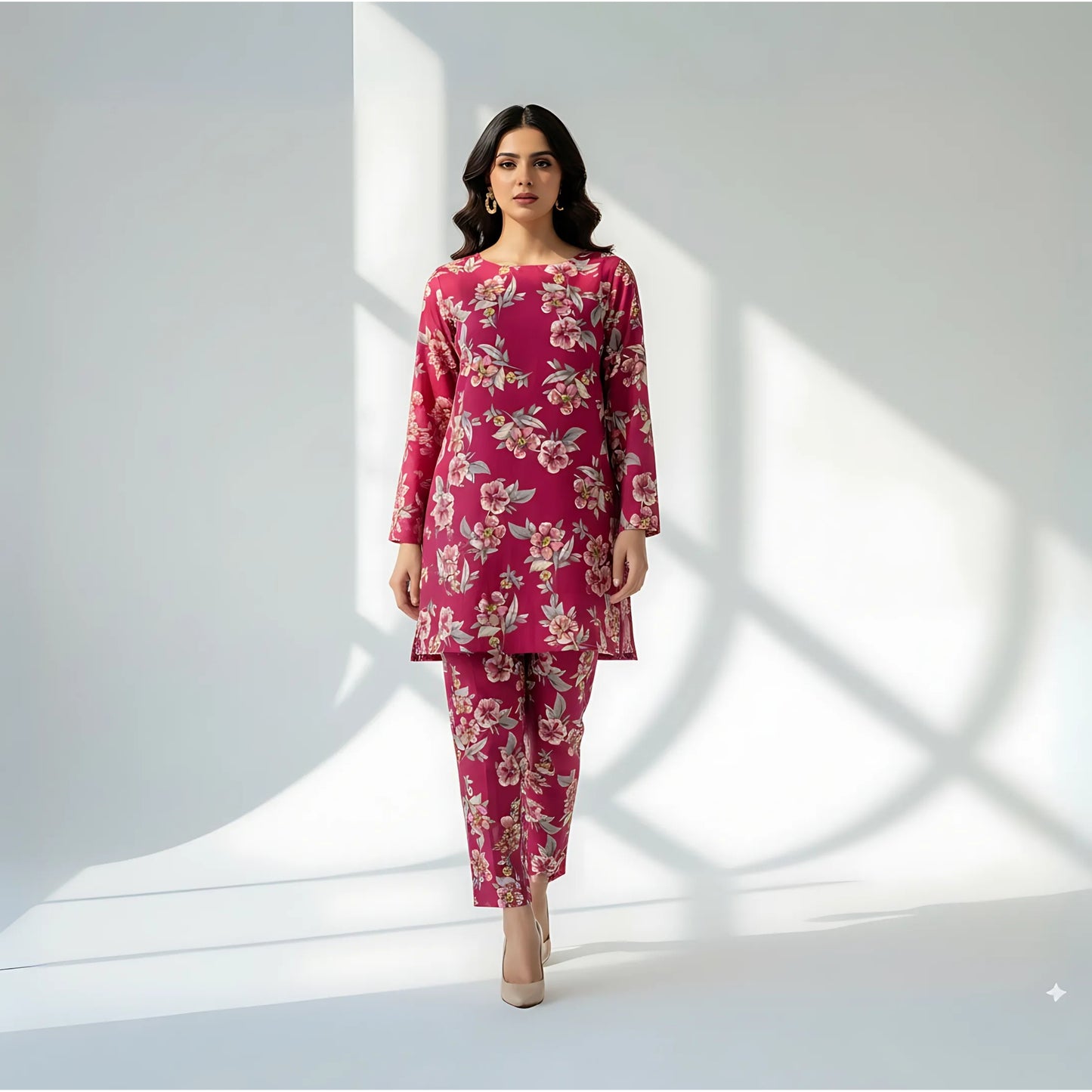 Seen Bunch – Shocking Pink & White Floral  Two-Piece Unstitched